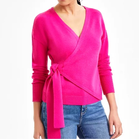 INC International Concepts Magenta Pink Surplice Wrap Sweater - Picture 1 of 12